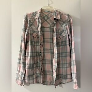 Maurices Pink and Gray Plaid Shirt